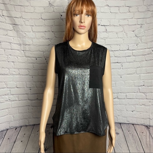 Zara Tops - Zara Collection W&B Sleeveless Metallic Front Top Made In Portugal Size M